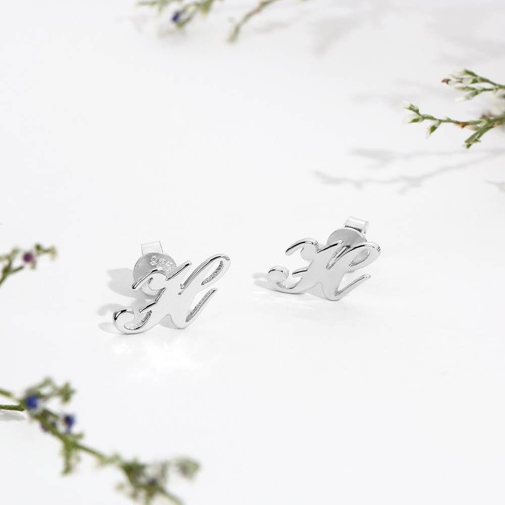 Initial Name Earrings Silver