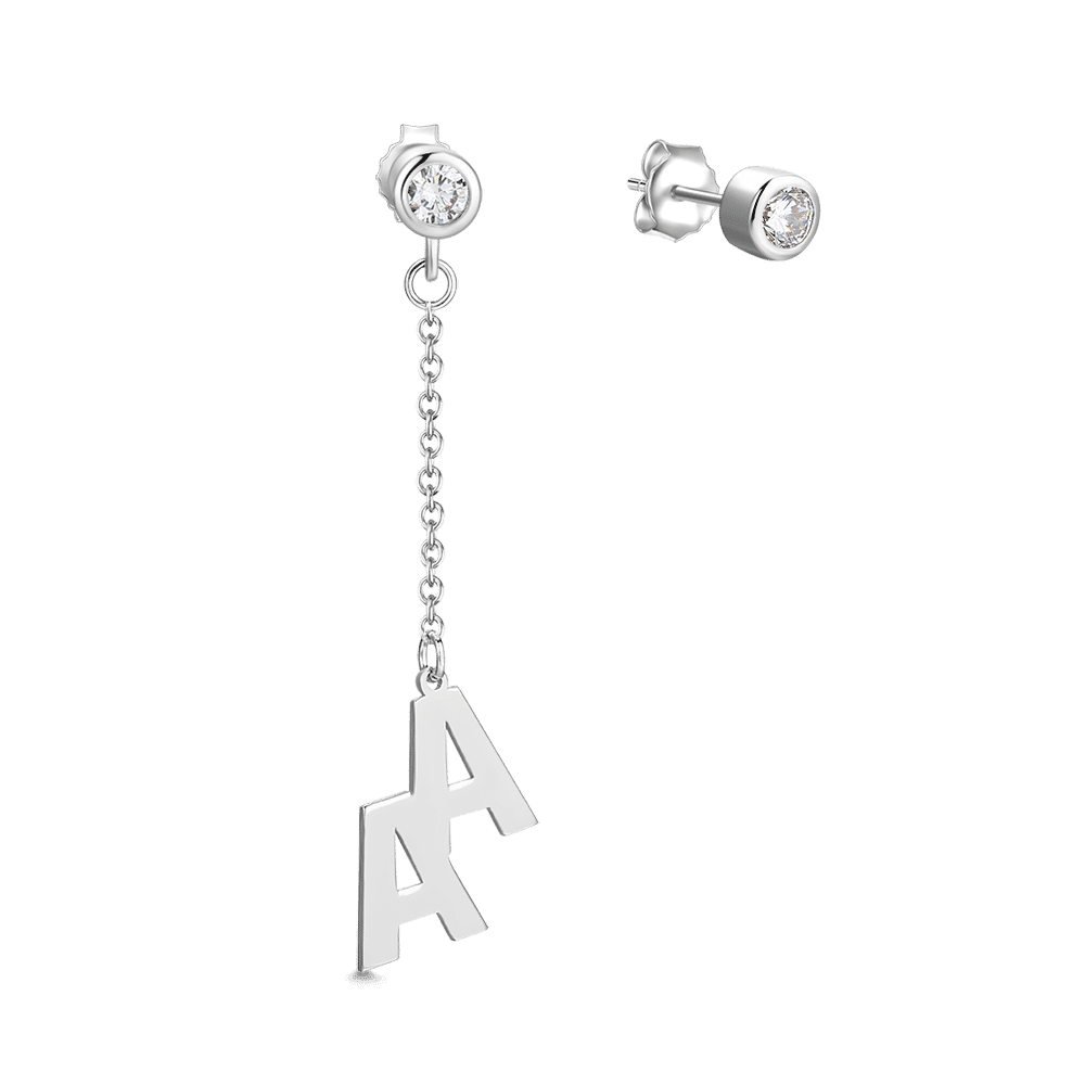Personalised Initial Name Drop Earrings Platinum Plated