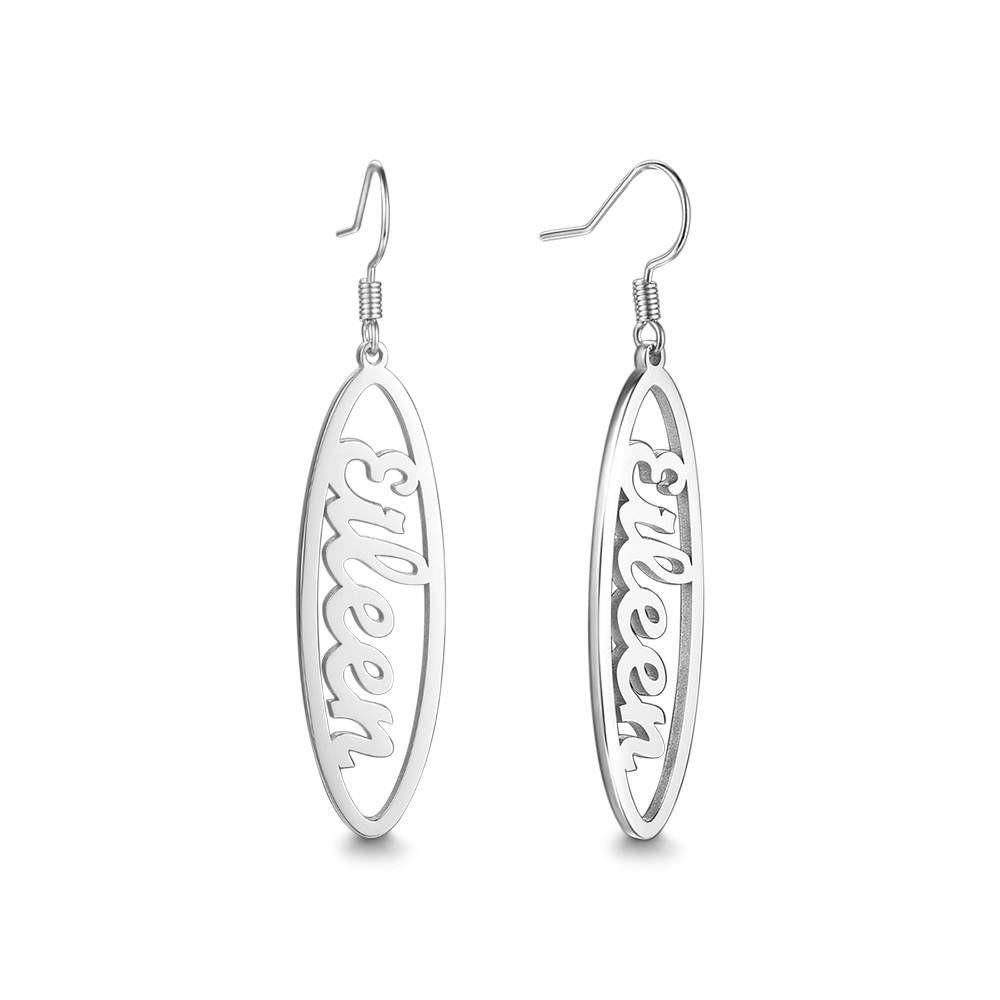 Name Earrings, Drop Earrings Simple Style 14K Gold Plated - Silver