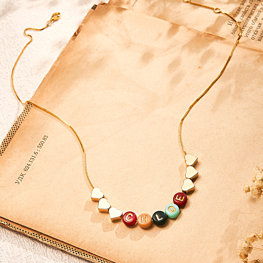 Custom Letter Necklace Color Beads Heart Name Gift for Her