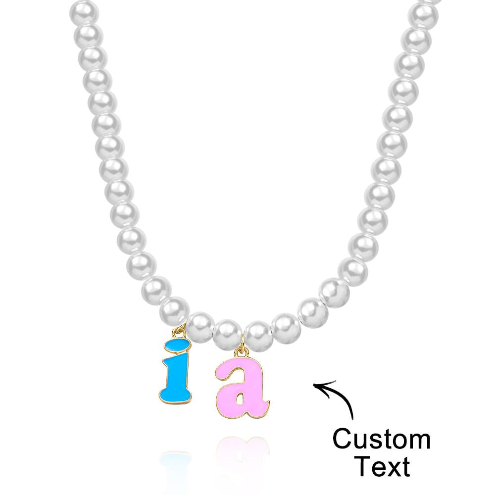 Custom Name Necklace Fashion Pearl Chain Colorful Young Gift