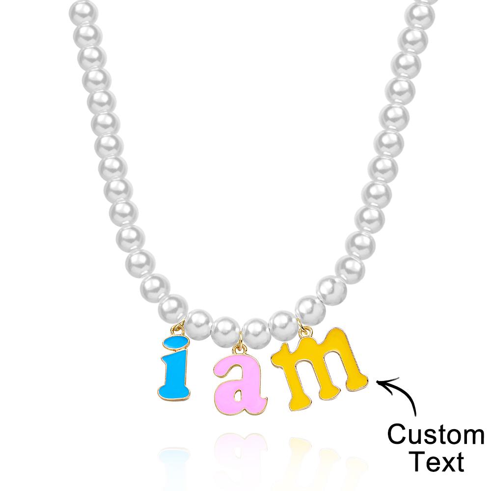 Custom Name Necklace Fashion Pearl Chain Colorful Young Gift