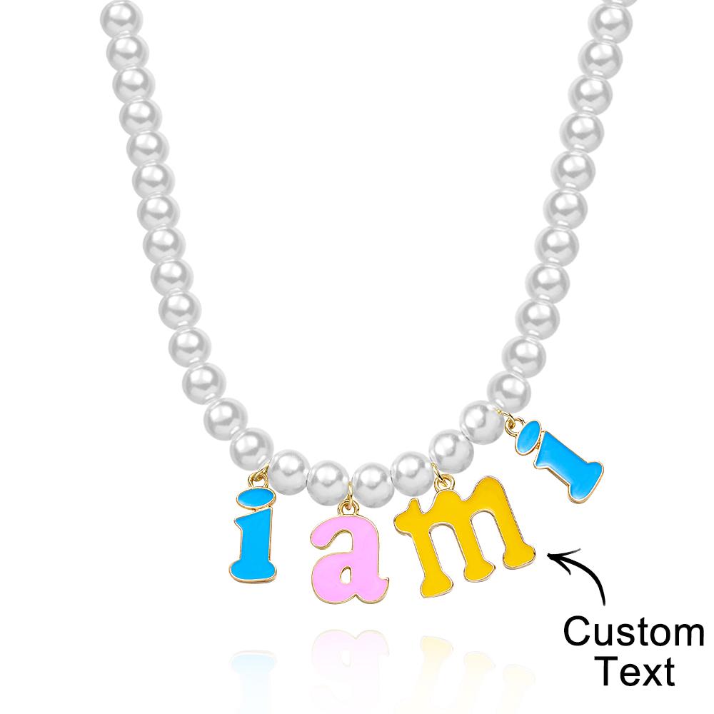 Custom Name Necklace Fashion Pearl Chain Colorful Young Gift