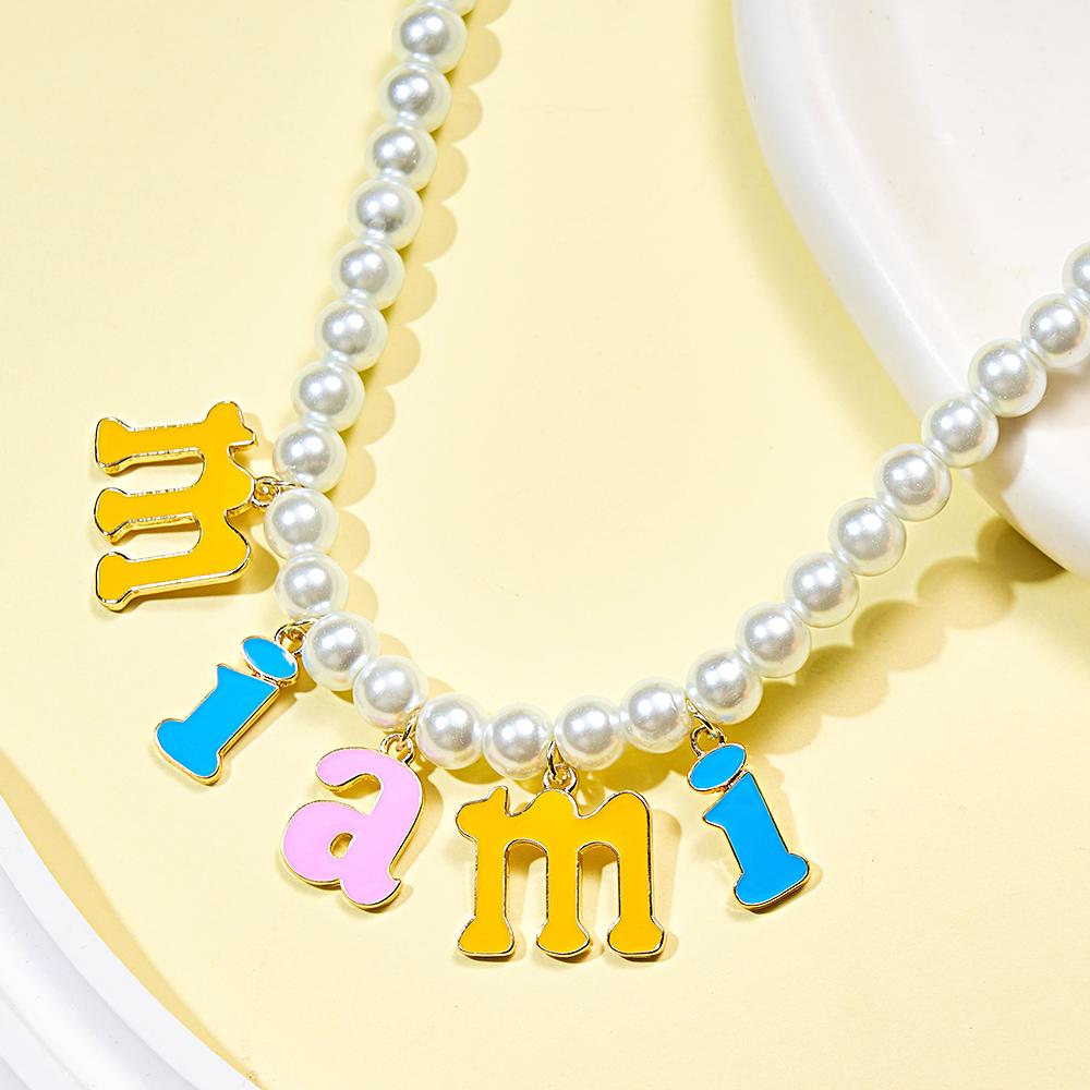 Custom Name Necklace Fashion Pearl Chain Colorful Young Gift