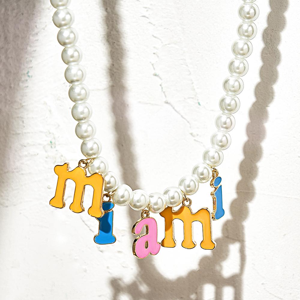 Custom Name Necklace Fashion Pearl Chain Colorful Young Gift