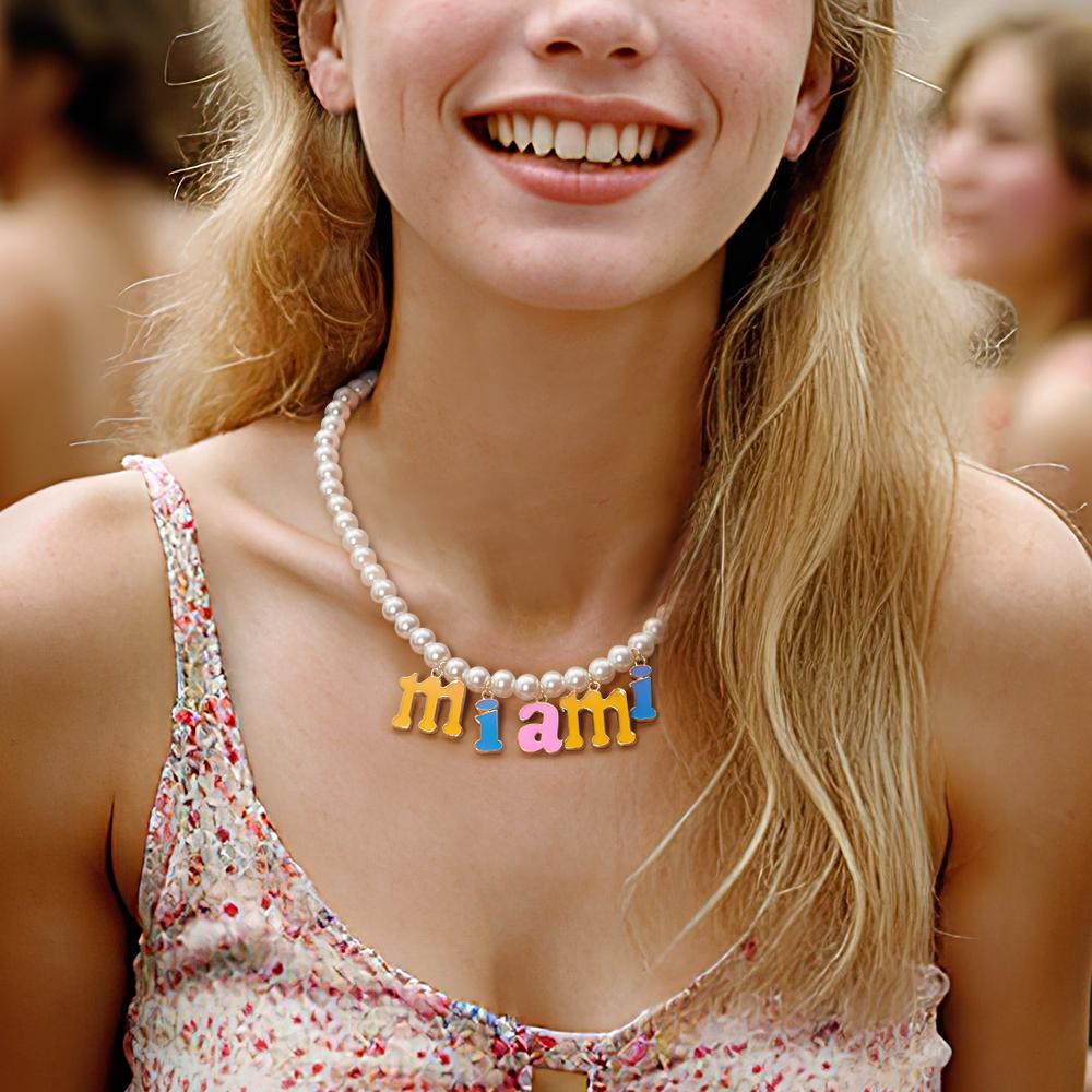Custom Name Necklace Fashion Pearl Chain Colorful Young Gift