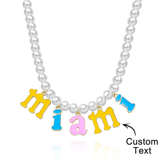 Custom Name Necklace Fashion Pearl Chain Colorful Young Gift