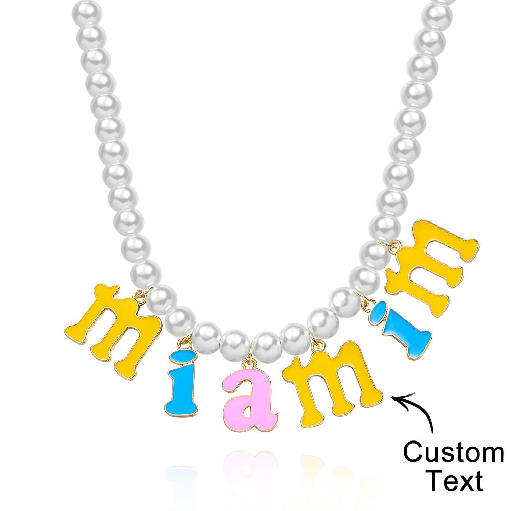 Custom Name Necklace Fashion Pearl Chain Colorful Young Gift