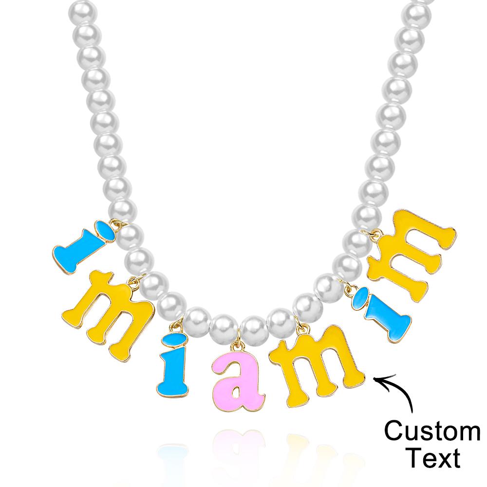 Custom Name Necklace Fashion Pearl Chain Colorful Young Gift