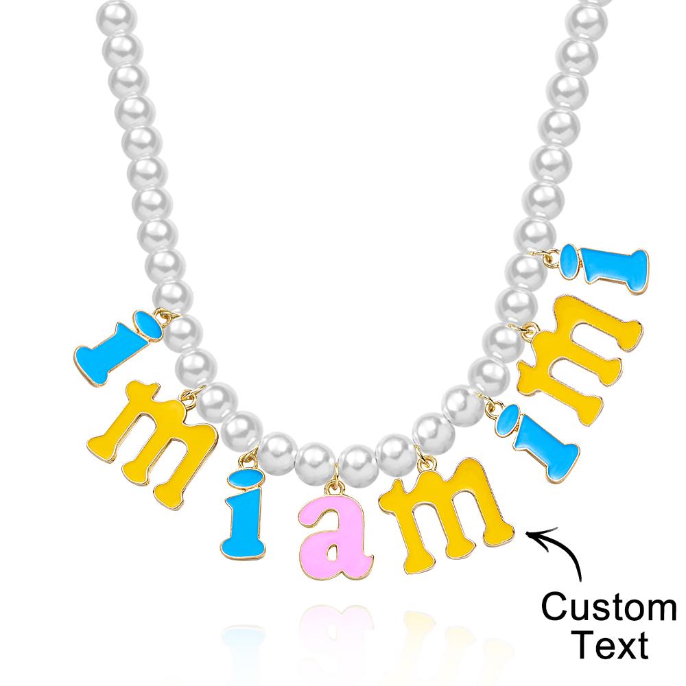 Custom Name Necklace Fashion Pearl Chain Colorful Young Gift