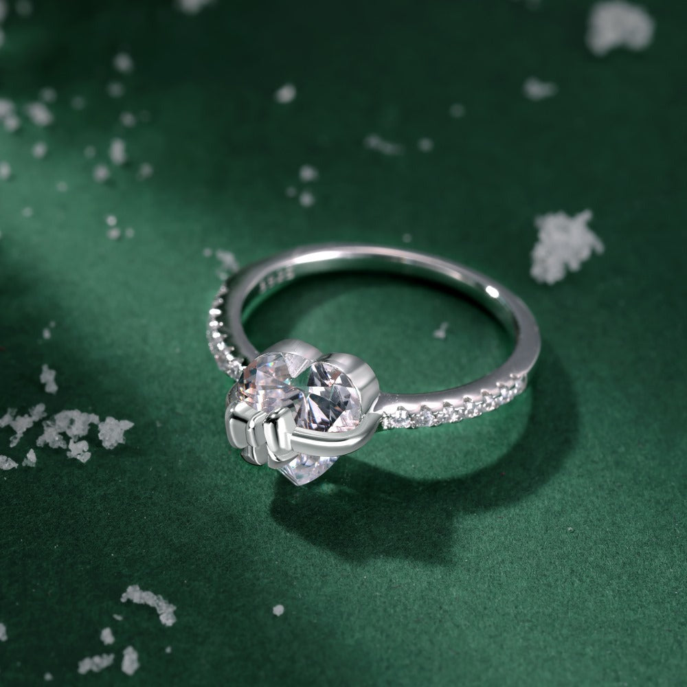 Heart Bow Ring Sterling Silver Ring Zircon Ring Gift For Her