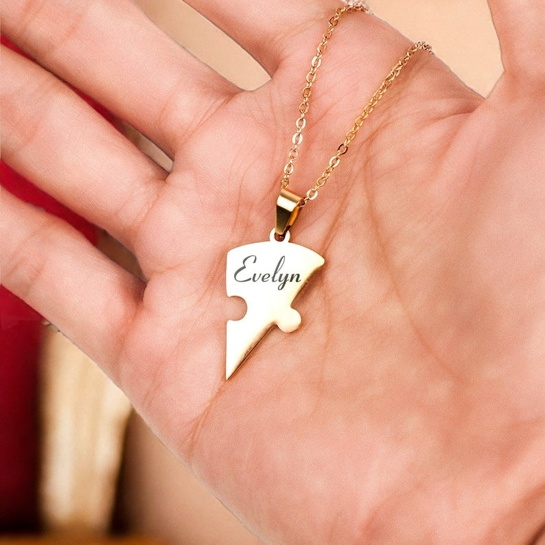 Personalized Friend Group Necklaces, Custom Name Engraved Puzzle Piece, Best Friend Gift